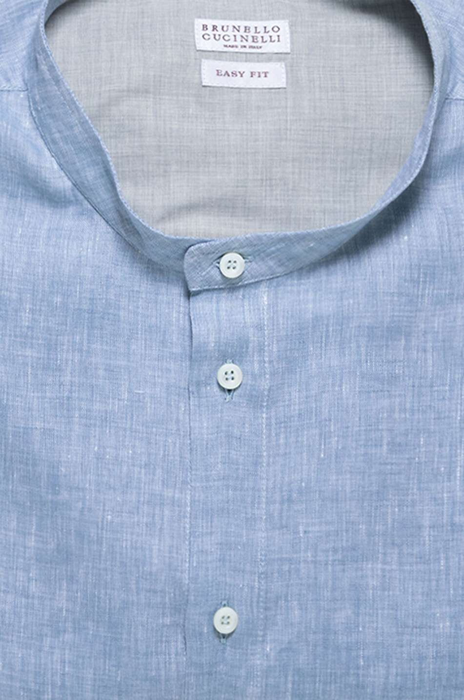 BRUNELLO CUCINELLI Chemise en lin à manches longues et col mao Easy Fit Homme BLEU CLAIR 2