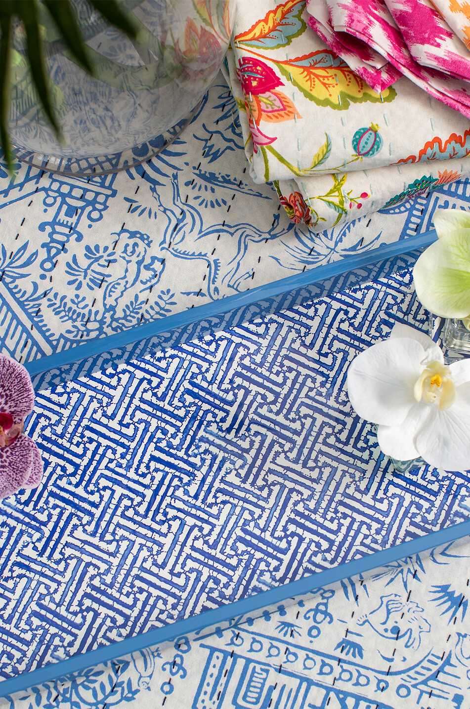 CASPARI Plateau de bar en laque Fretwork Maison BLEU 2