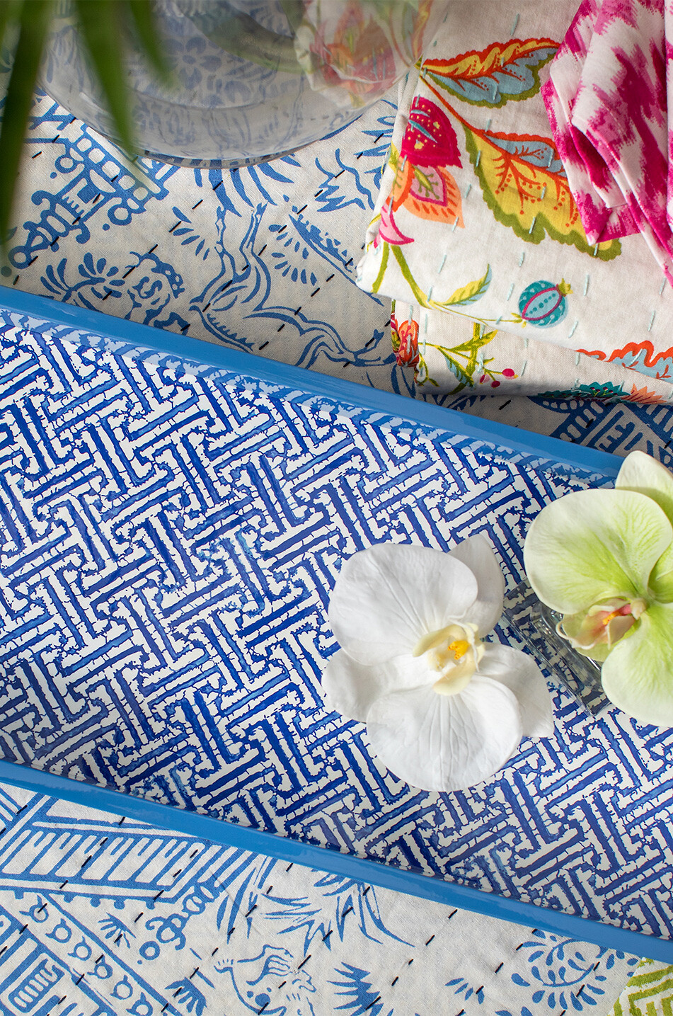 CASPARI Plateau de bar en laque Fretwork Maison BLEU 3