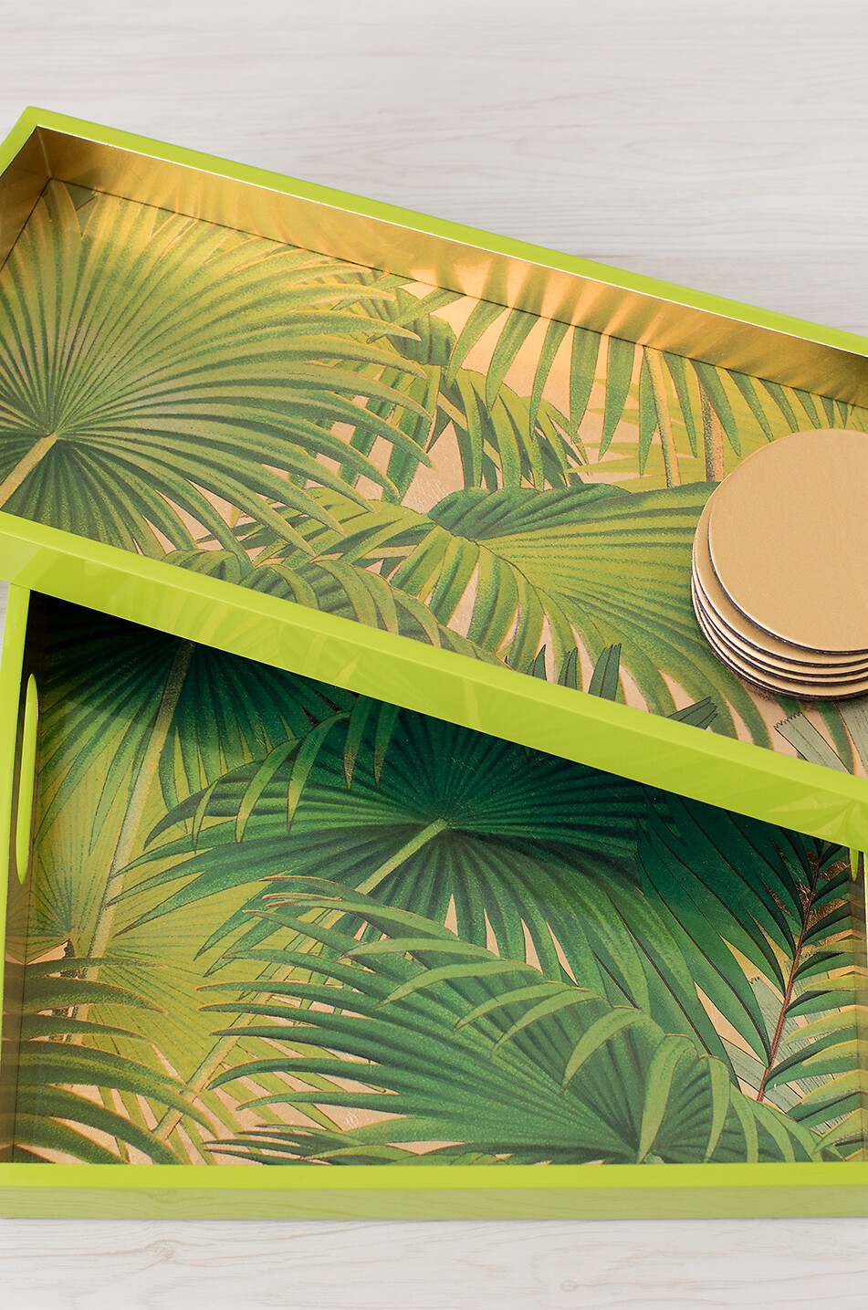 CASPARI Plateau de bar en laque Palm Fronds Maison BLANC 2