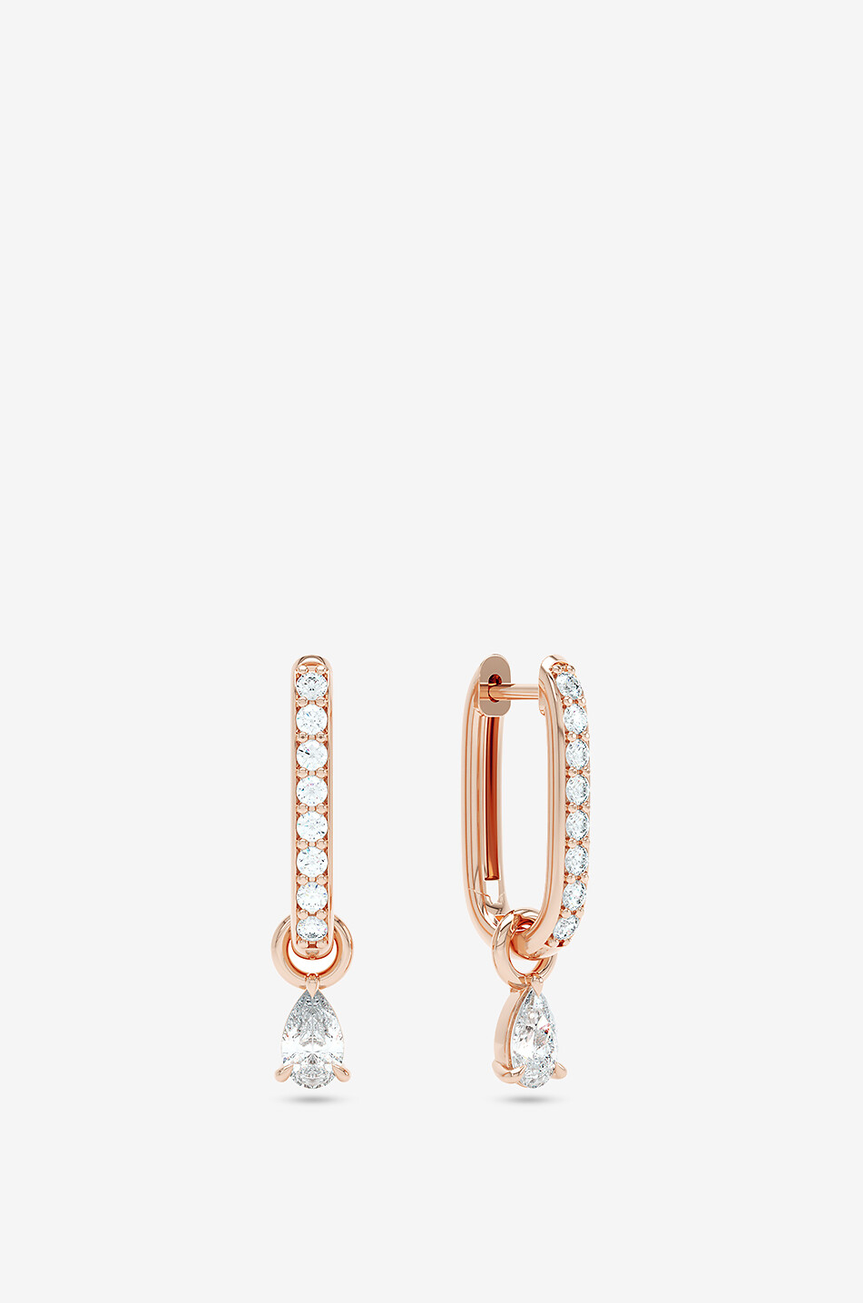 Allday Huggies Diamond Drop pink gold and diamond oval hoop earrings