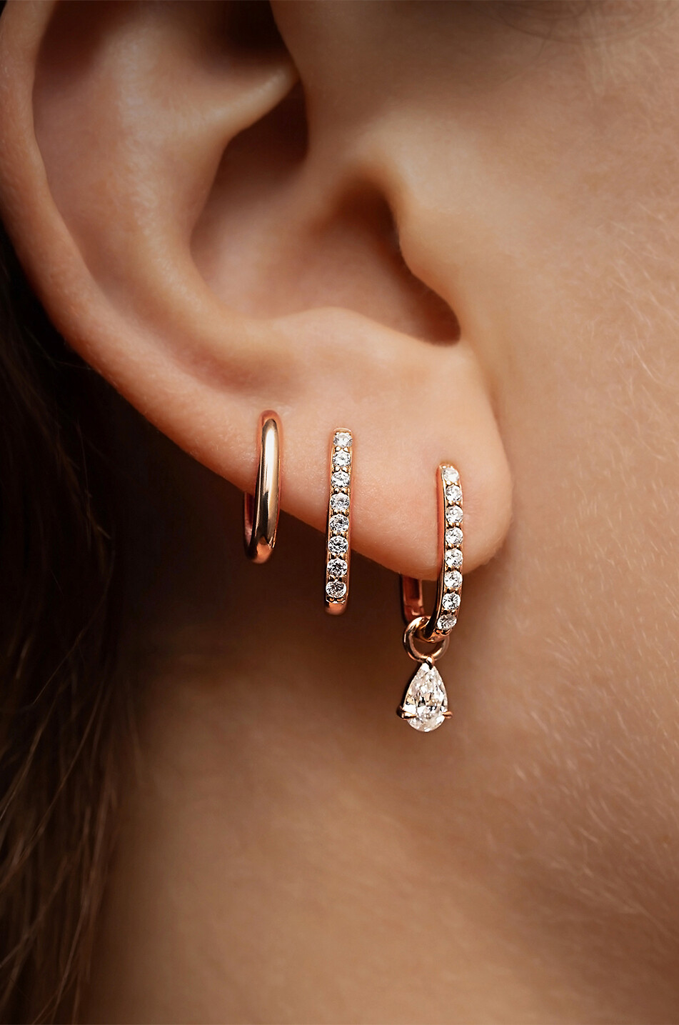 LOEV Allday Huggies Diamond Drop pink gold and diamond oval hoop earrings Women PINK 2