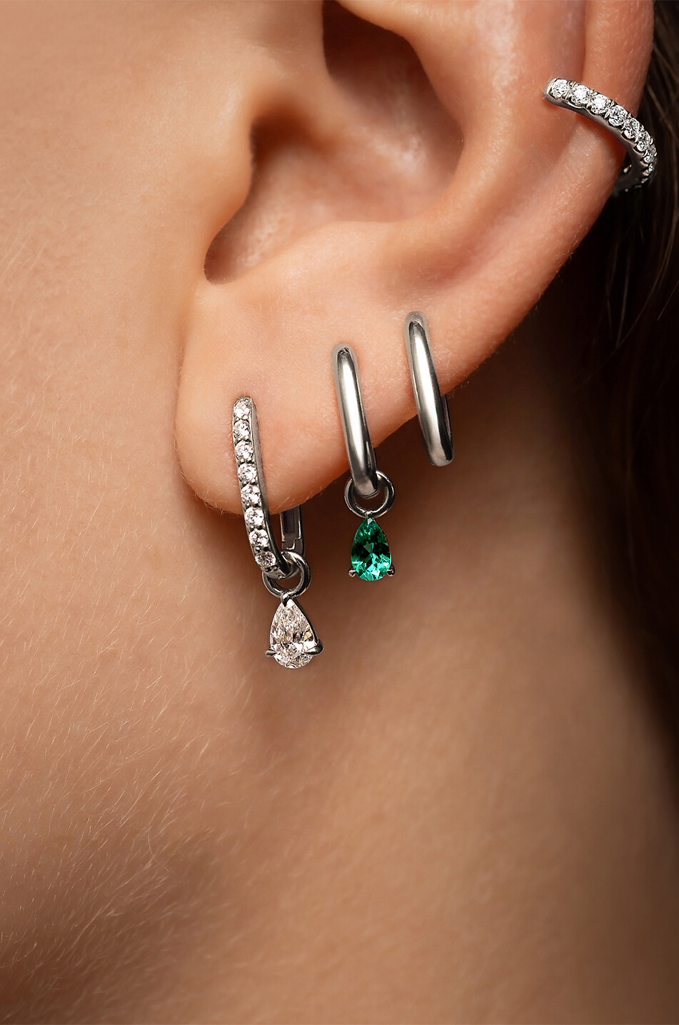 LOEV Mini créoles ovales en or blanc et diamants Allday Huggies Diamond Drop Femme BLANC 3