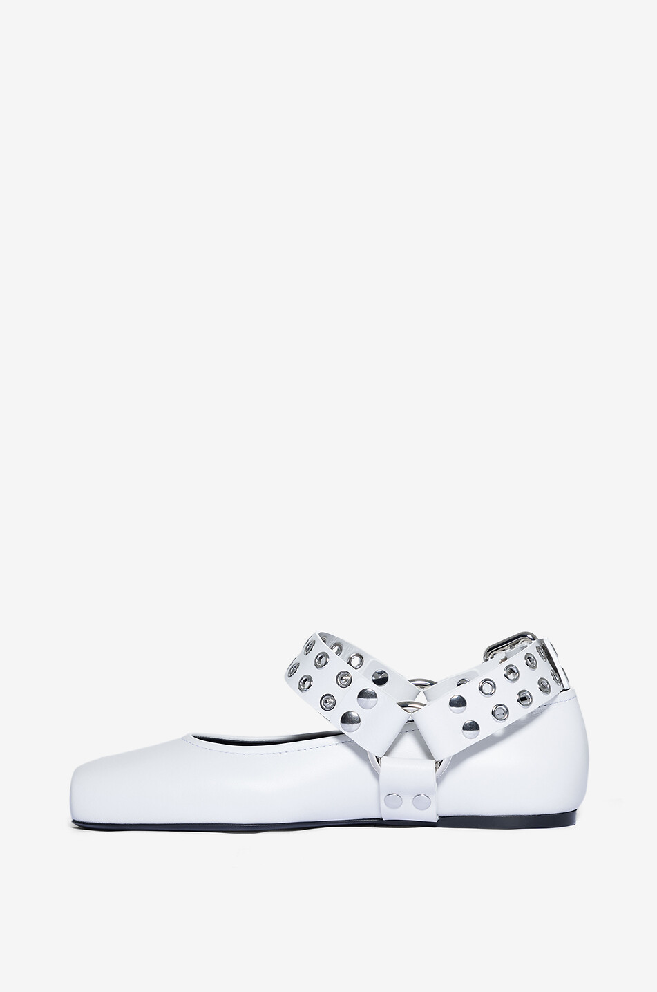 ALAÏA Ballerines en cuir lisse à bride et oeillets Biker Femme BLANC 3