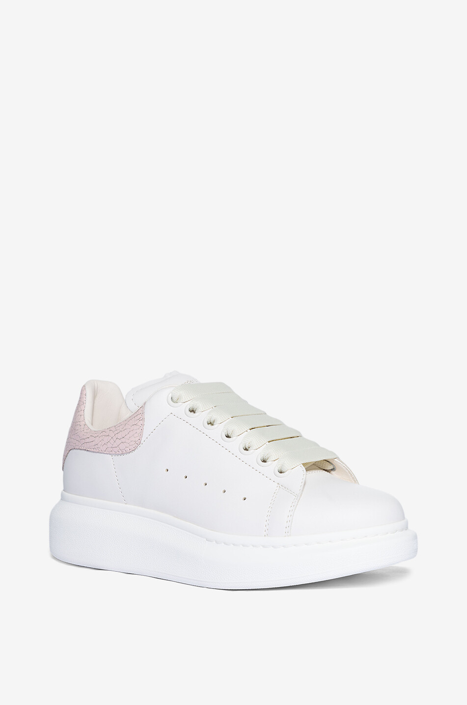 ALEXANDER McQUEEN Niedrige Sneakers aus Glattleder und rissigem Leder Oversize Damen WEISS 1