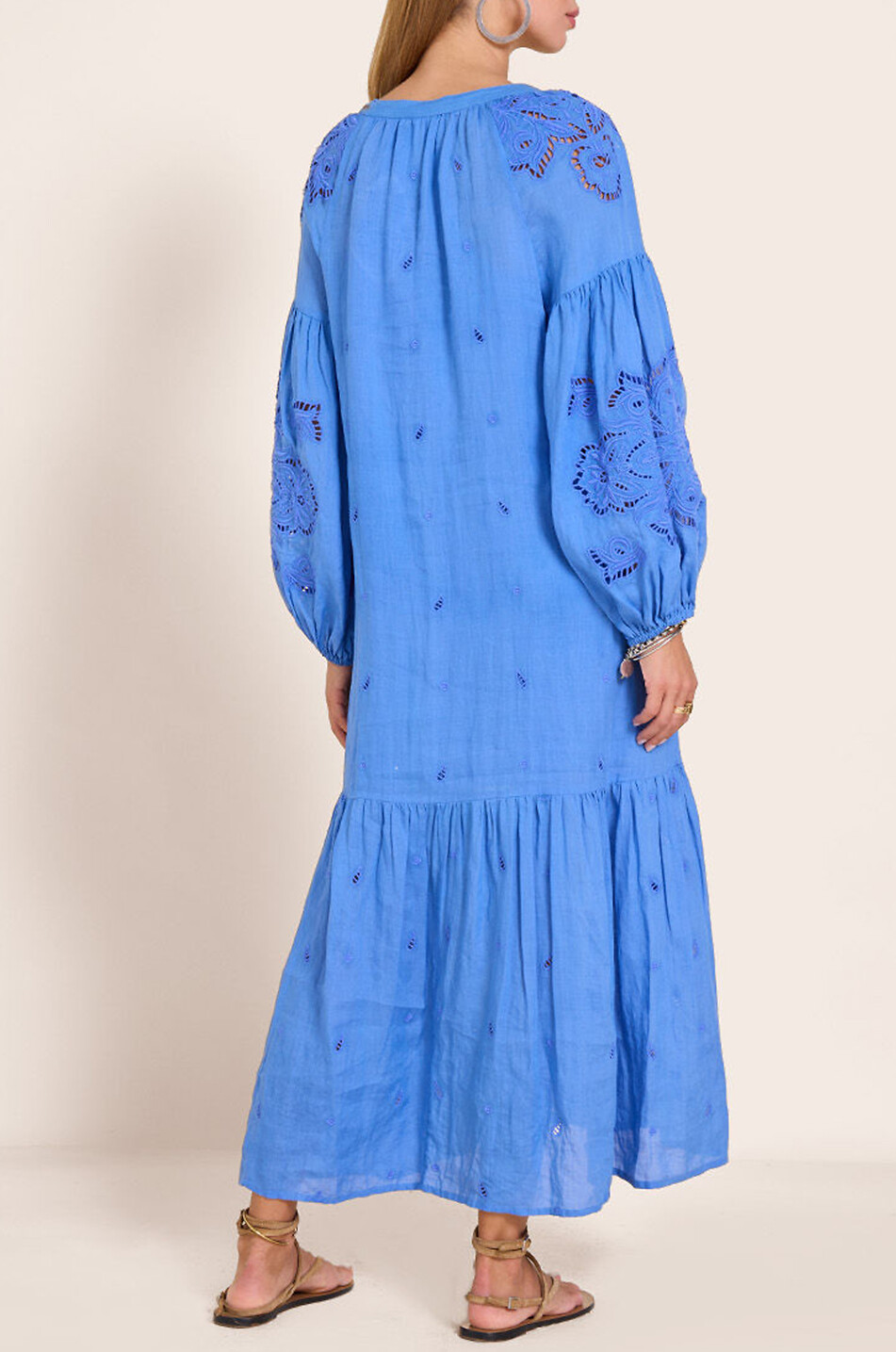 SCARLETT POPPIES Liwa embroidered loose ramie midi dress Women BLUE 5