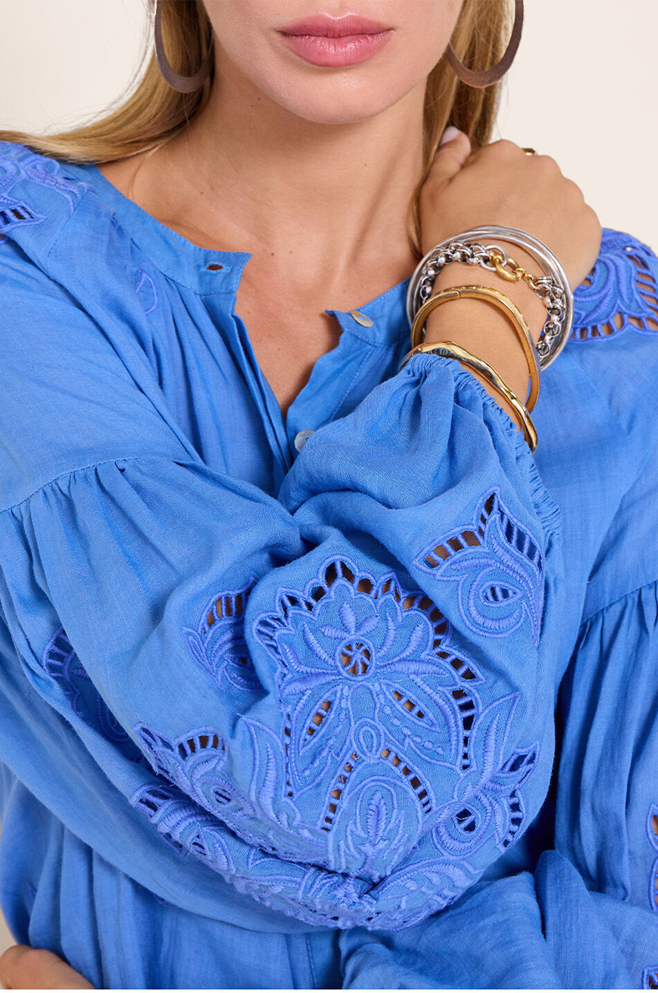 SCARLETT POPPIES Liwa embroidered loose ramie midi dress Women BLUE 6