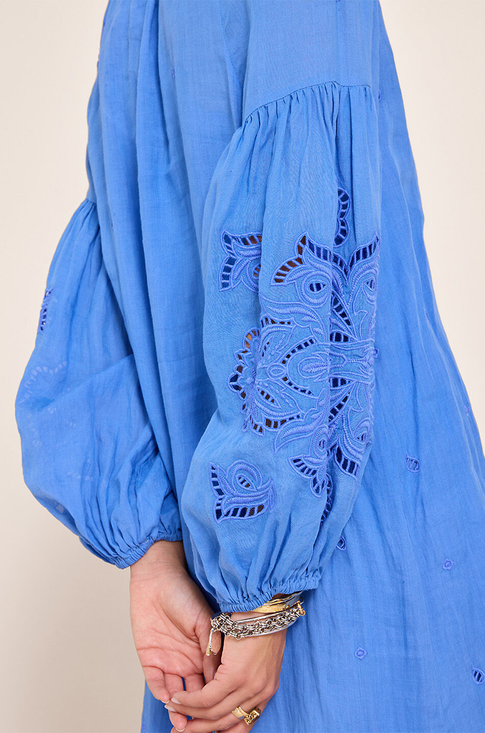 SCARLETT POPPIES Liwa embroidered loose ramie midi dress Women BLUE 7