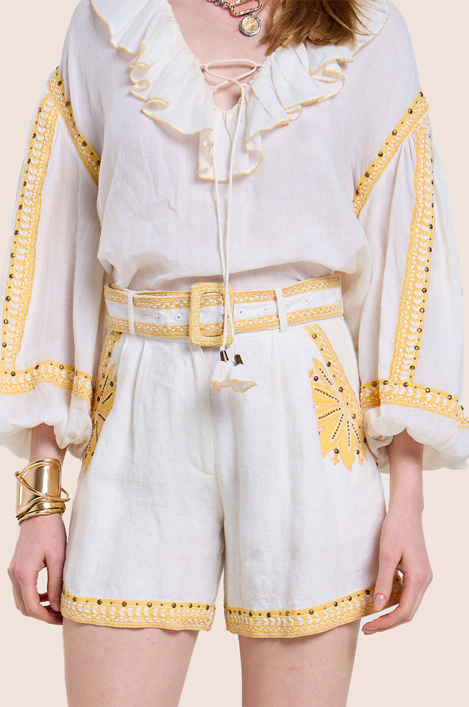 Love The Moment embroidered linen blend shorts