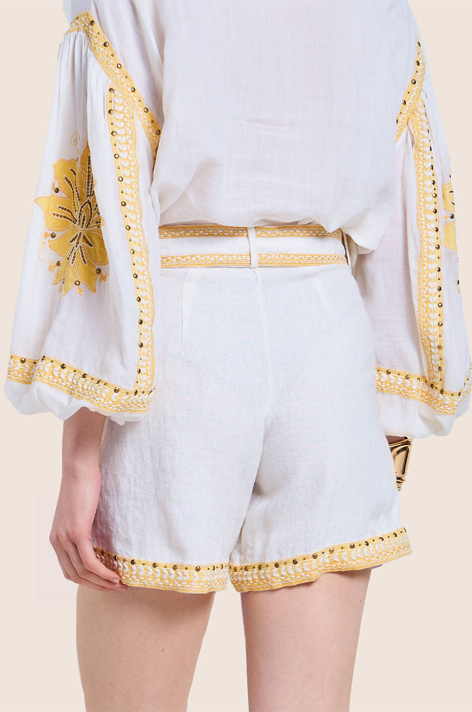 Love The Moment embroidered linen blend shorts