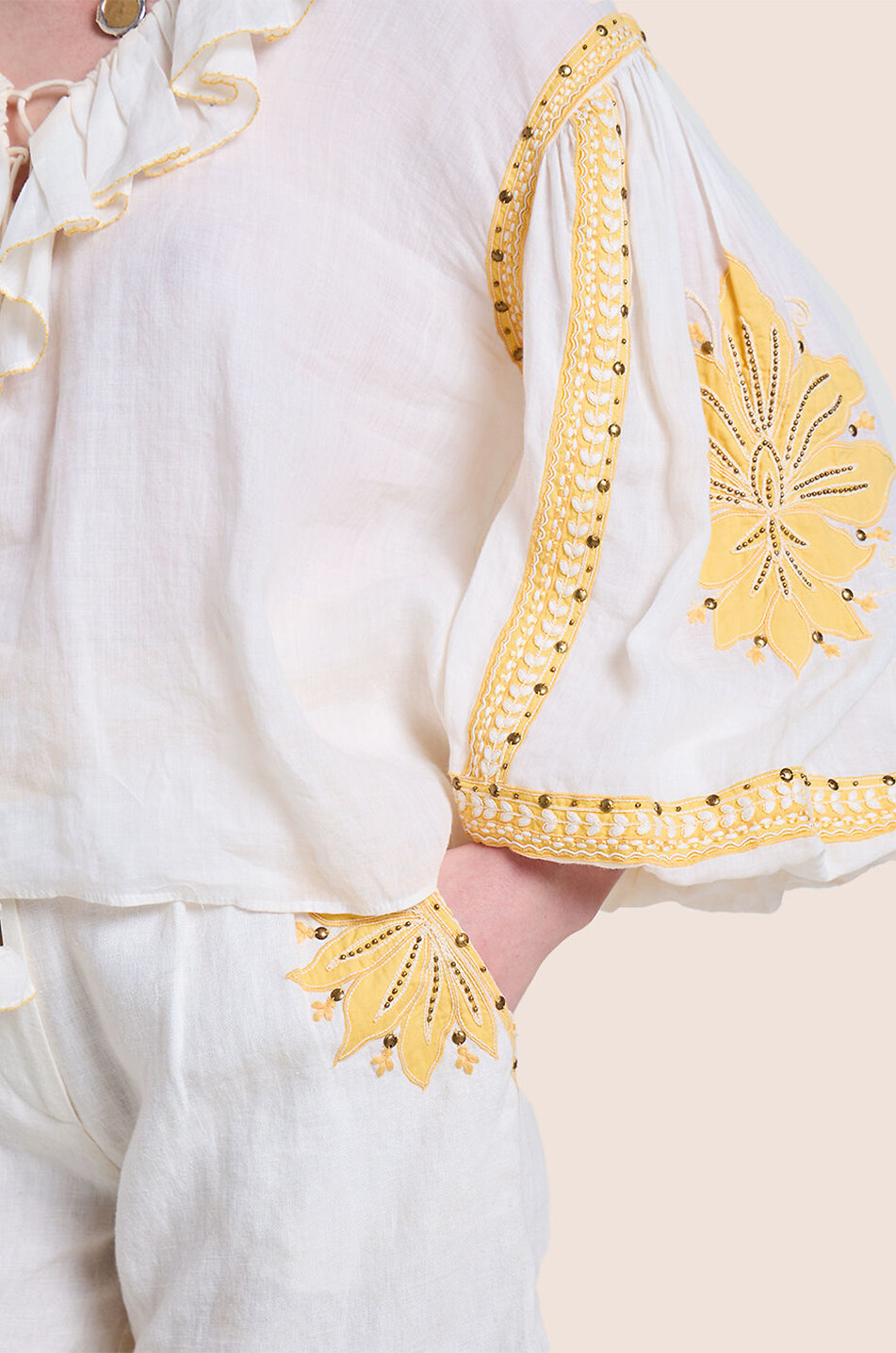 Love The Moment embroidered linen blend shorts