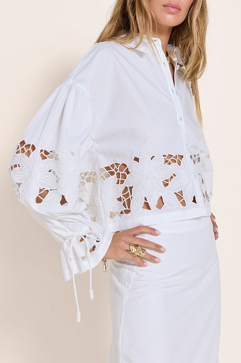 Landscape guipure shirt - FARM RIO - WHITE - Bongénie