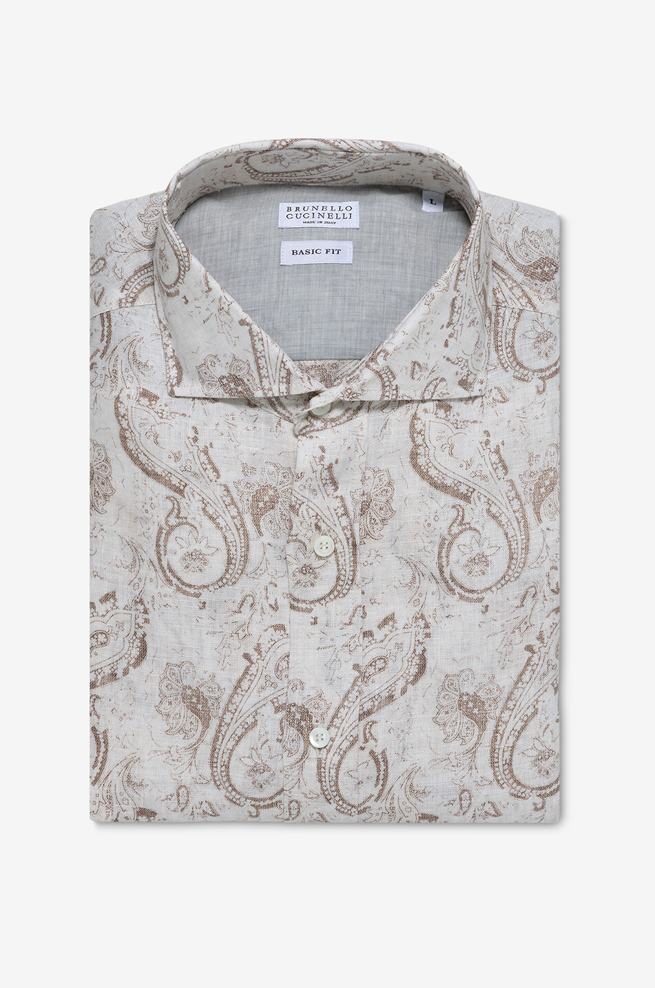 BRUNELLO CUCINELLI Langarm-Leinenhemd mit Paisleyprint Basic Fit Herren MITTELBRAUN 1