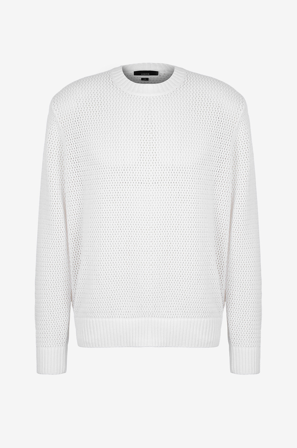 VINCE Pull à col rond en coton et cachemire Mesh Stitch Homme BLANC CASSE 1