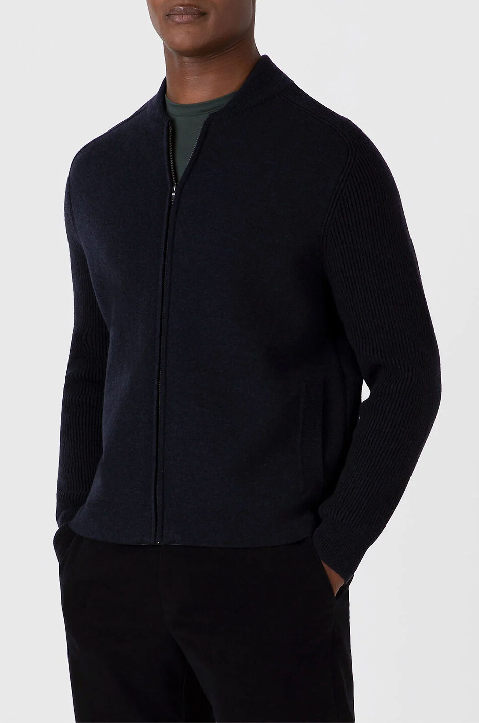 SUNSPEL Double-breasted knit bomber jacket Men DARK BLUE 3