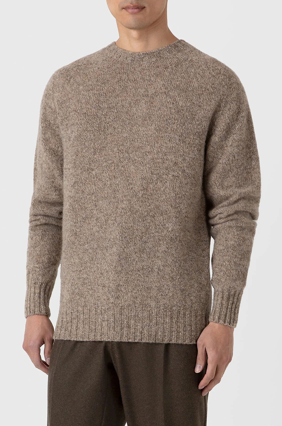 SUNSPEL Pull chiné à col rond en laine Shetland Homme Beige Foncé 3