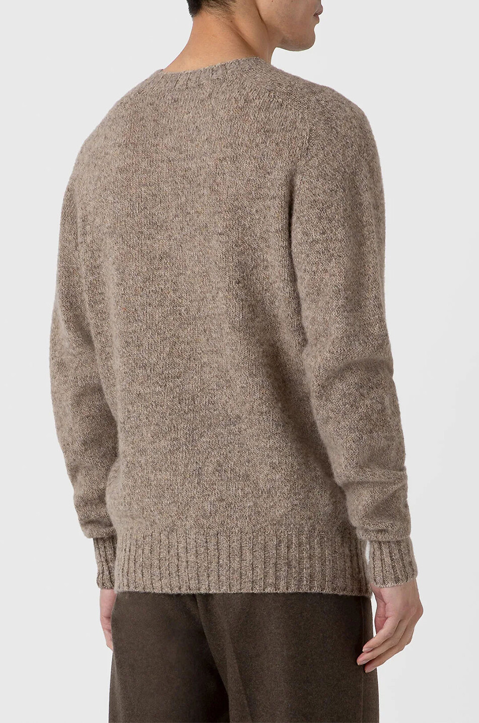 SUNSPEL Pull chiné à col rond en laine Shetland Homme Beige Foncé 4