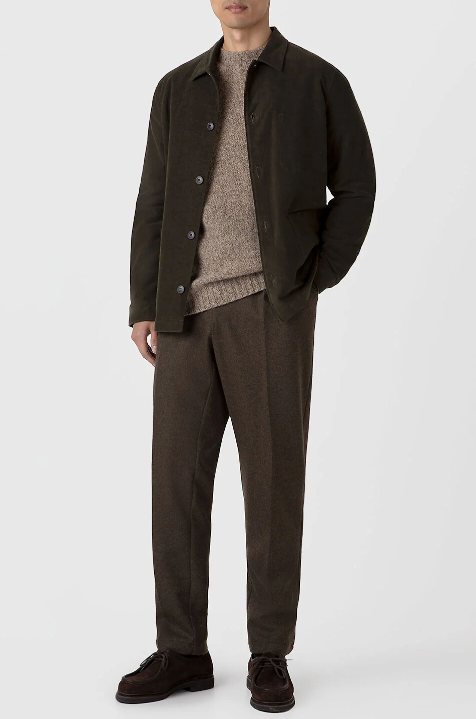 SUNSPEL Pull chiné à col rond en laine Shetland Homme Beige Foncé 5