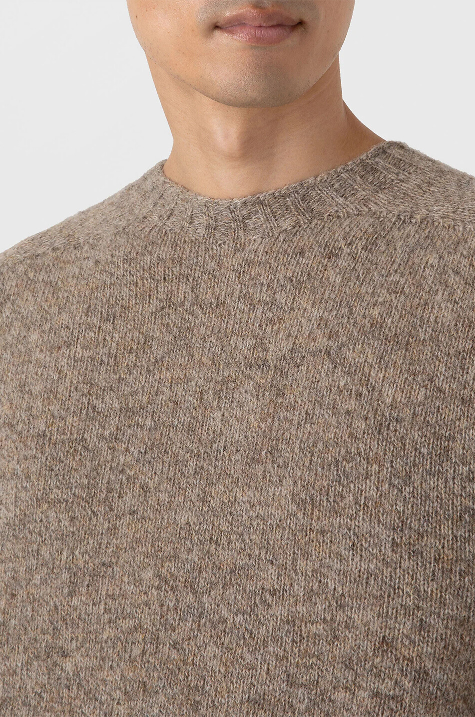 SUNSPEL Pull chiné à col rond en laine Shetland Homme Beige Foncé 6