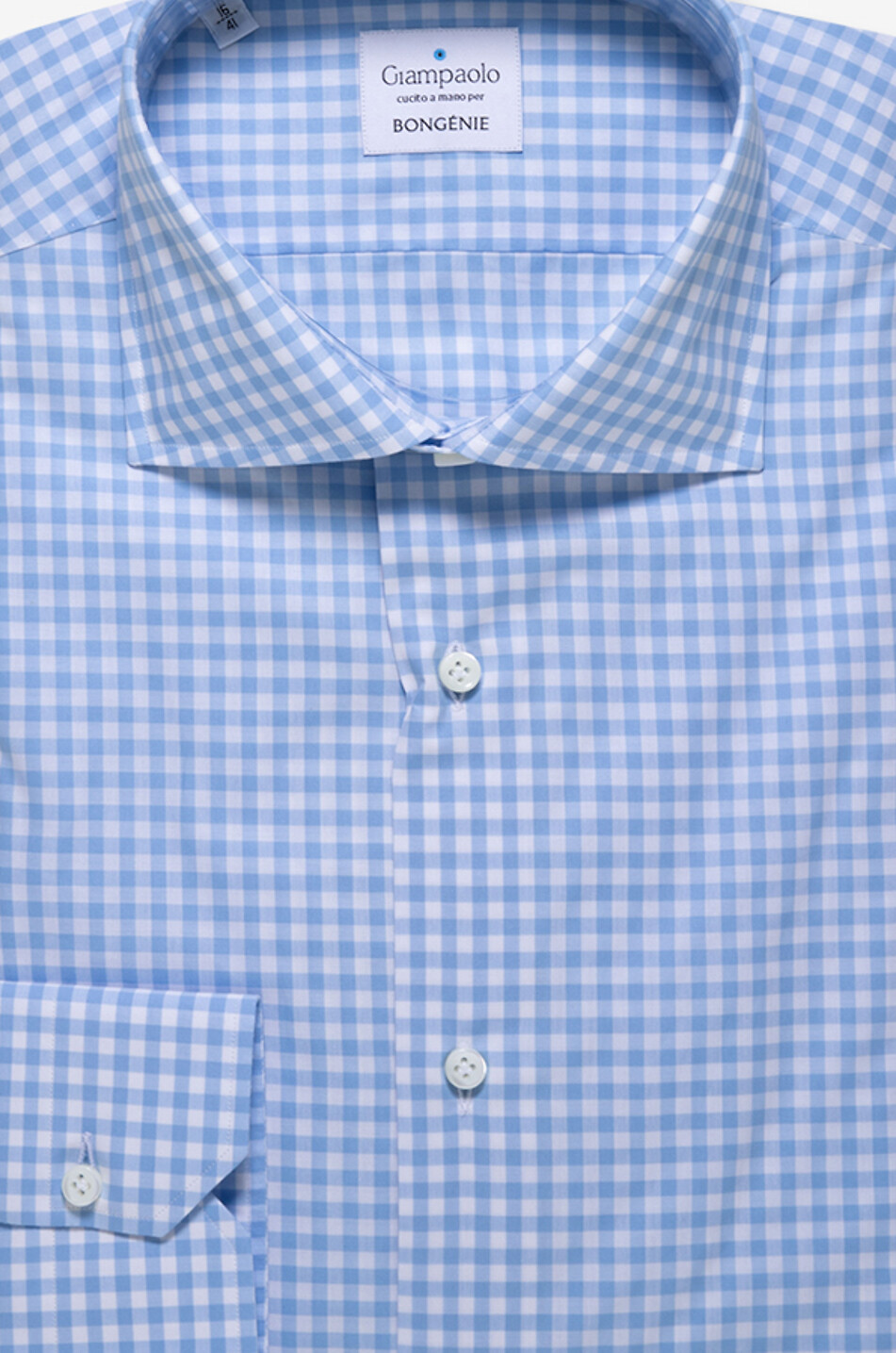 GIAMPAOLO Gingham check cotton long-sleeved shirt Men LIGHT BLUE 2