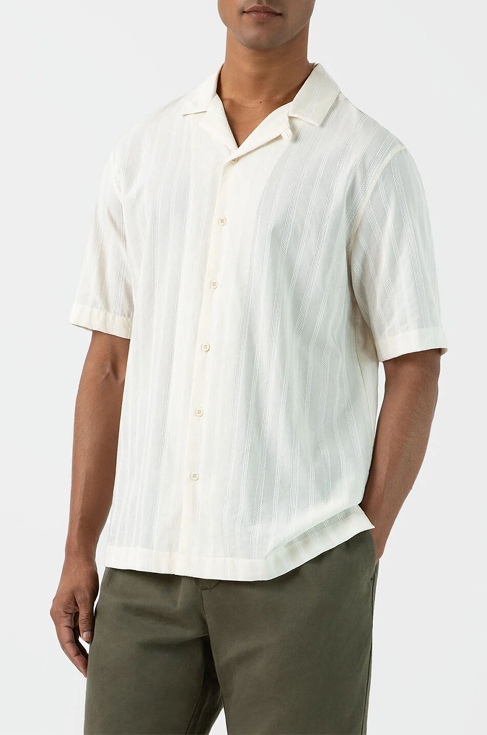 SUNSPEL Kurzarm-Hemd aus gestreiftem Jacquard Herren CREMEFARBEN 6