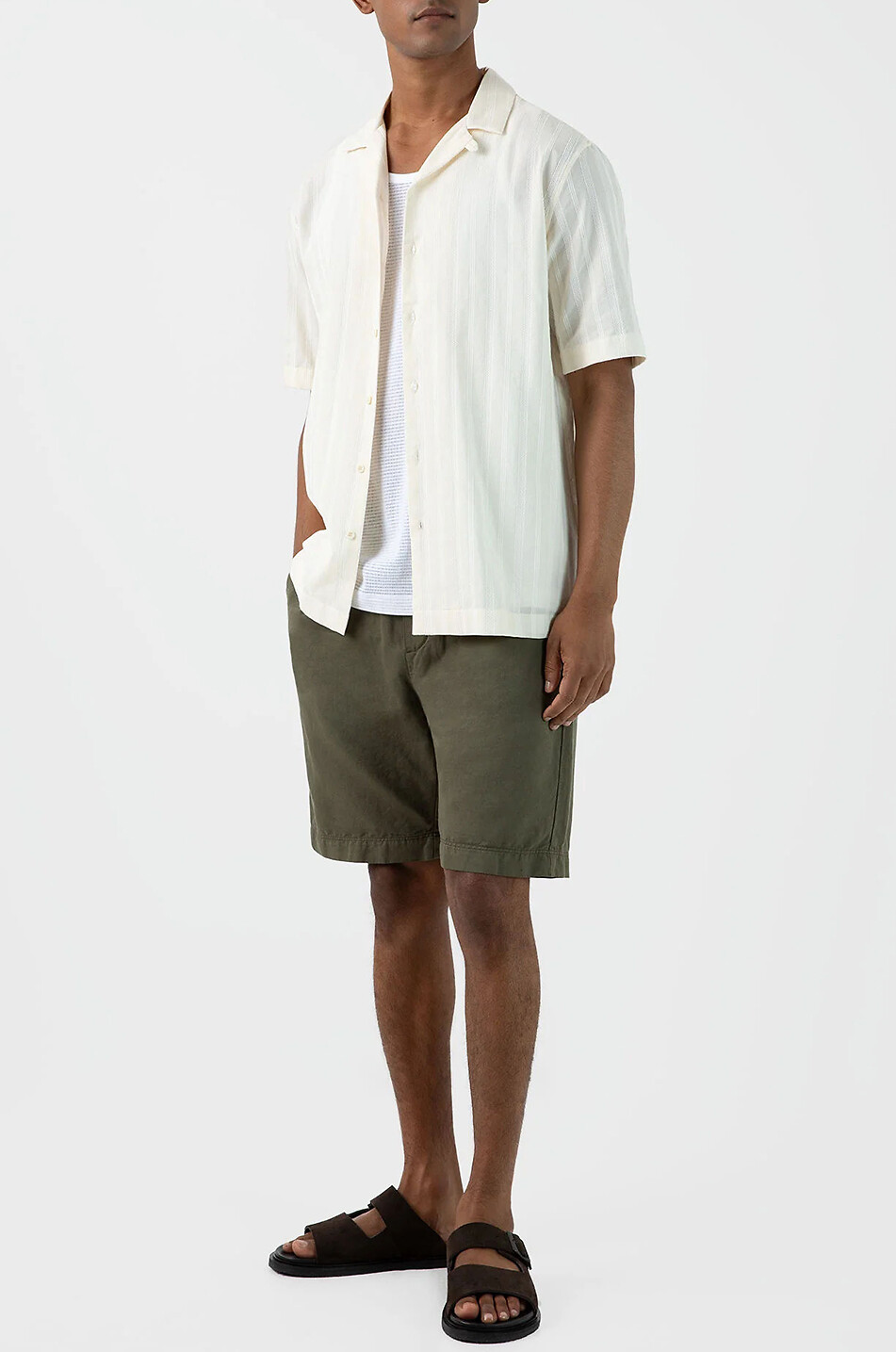 SUNSPEL Kurzarm-Hemd aus gestreiftem Jacquard Herren CREMEFARBEN 4