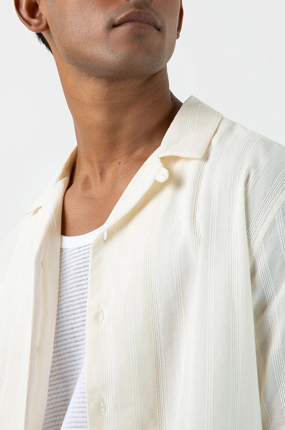 SUNSPEL Kurzarm-Hemd aus gestreiftem Jacquard Herren CREMEFARBEN 5