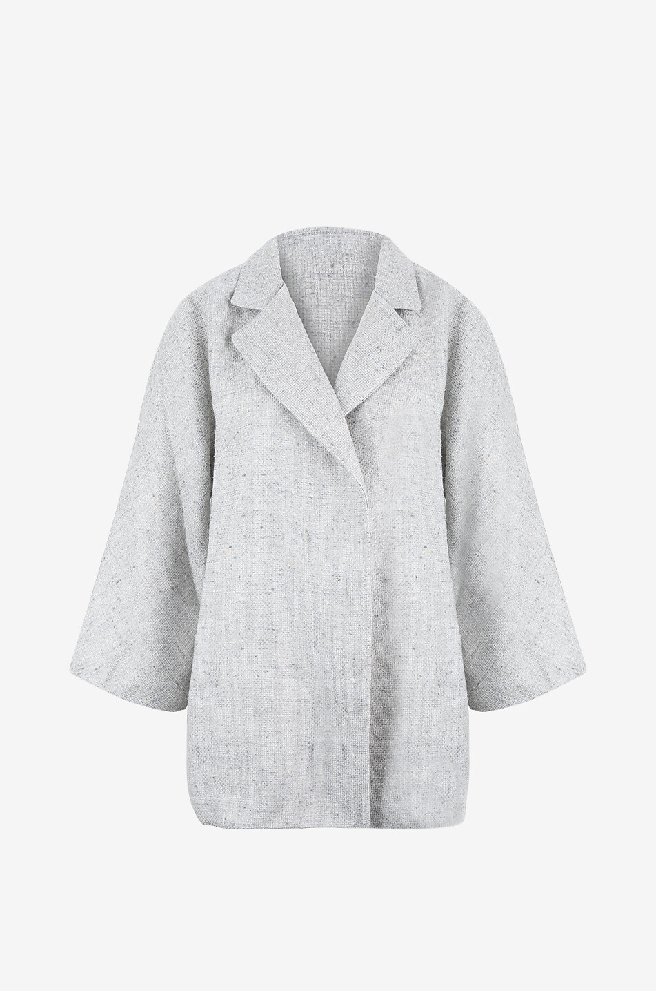 19 ANDREA'S 47 Manteau oversize léger ouvert en lin et soie French Rever Femme GRIS 1