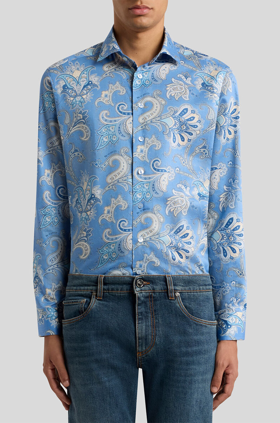 ETRO Baumwollhemd mit geknöpftem Kragen und floralem XL-Paisley-Print Herren MITTELBLAU 4