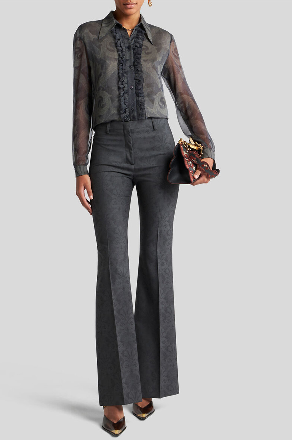 ETRO Arabesque printed silk crepon ruched shirt Women GREY 3