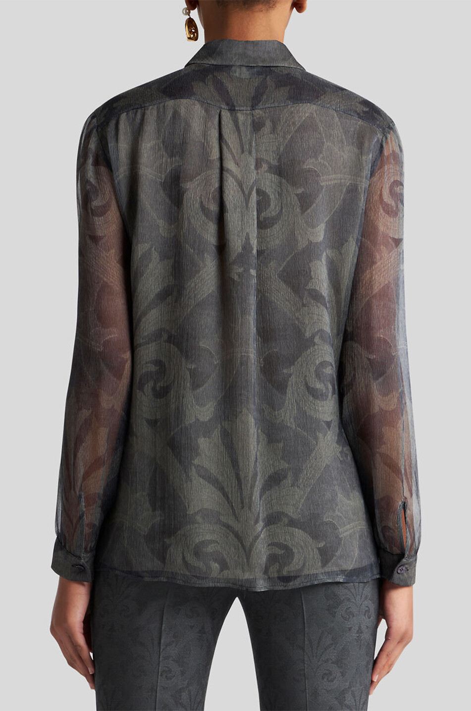 ETRO Arabesque printed silk crepon ruched shirt Women GREY 4