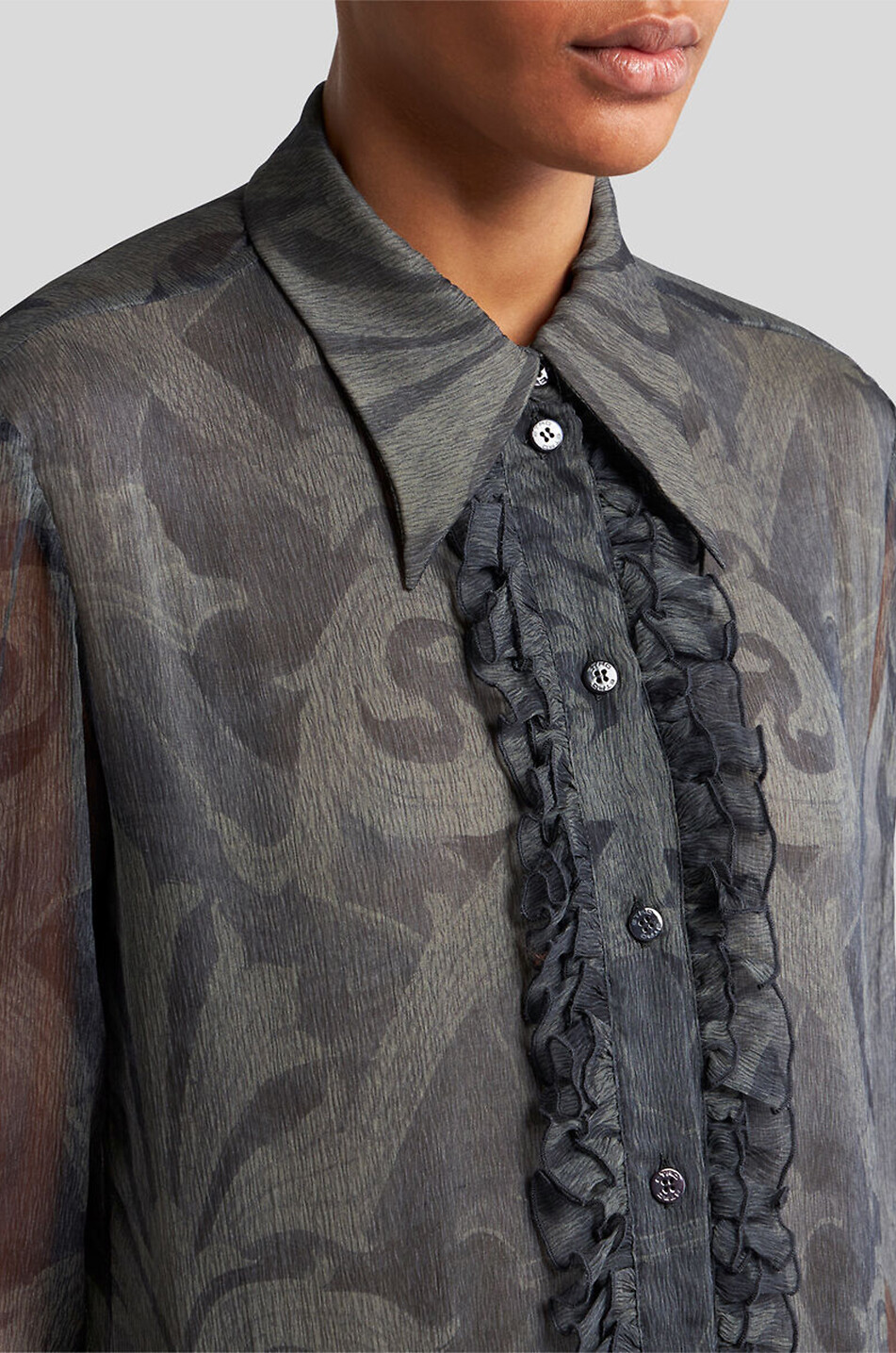 ETRO Arabesque printed silk crepon ruched shirt Women GREY 5