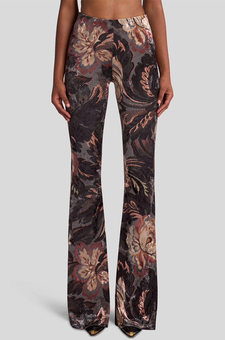 Pantalon bootcut ajusté en chenille fleurie