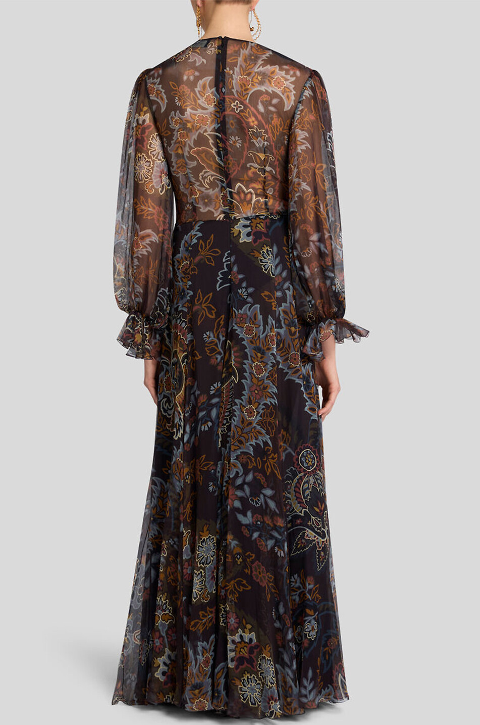 Langes Seidengeorgettekleid Paisley Florals