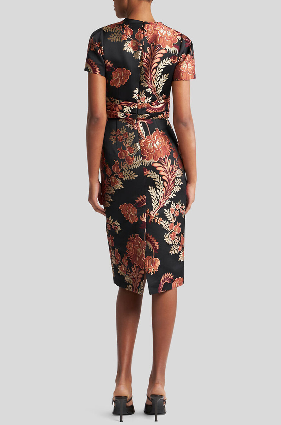 Robe midi ajustée en jacquard feuillage fleuri