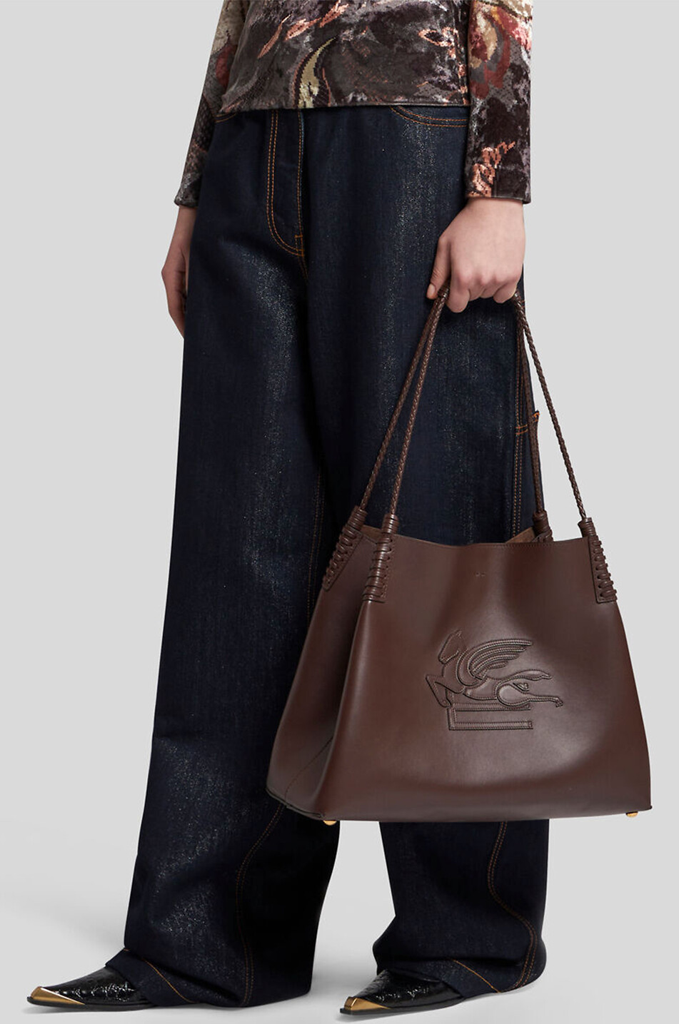 ETRO Libra Medium smooth leather shoulder bag Women DARK BROWN 3