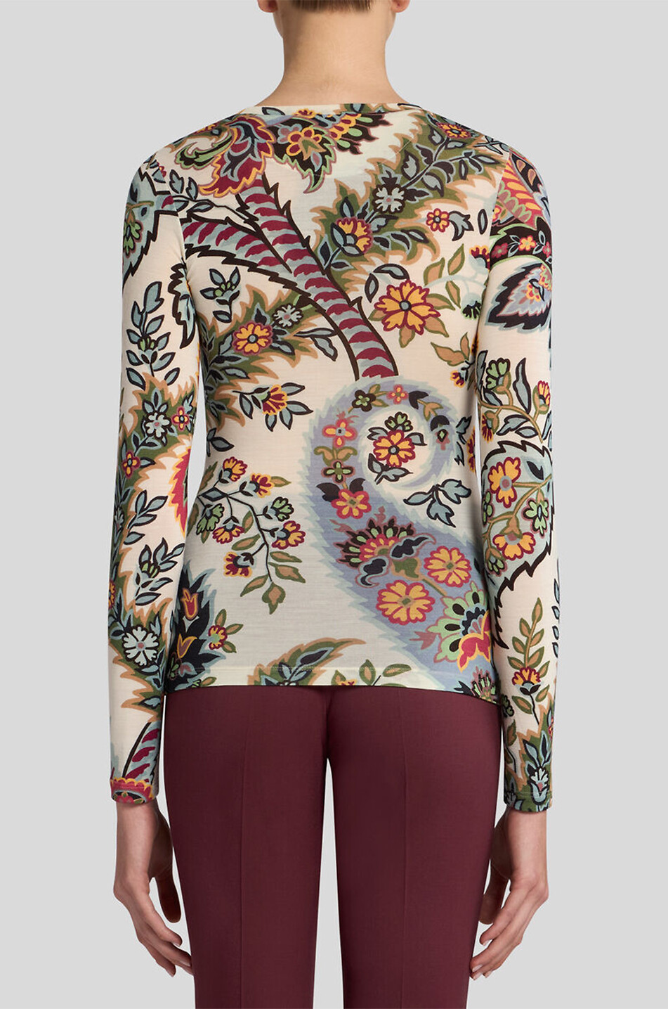 Top ajusté à manches longues en jersey de laine Floral Paisley