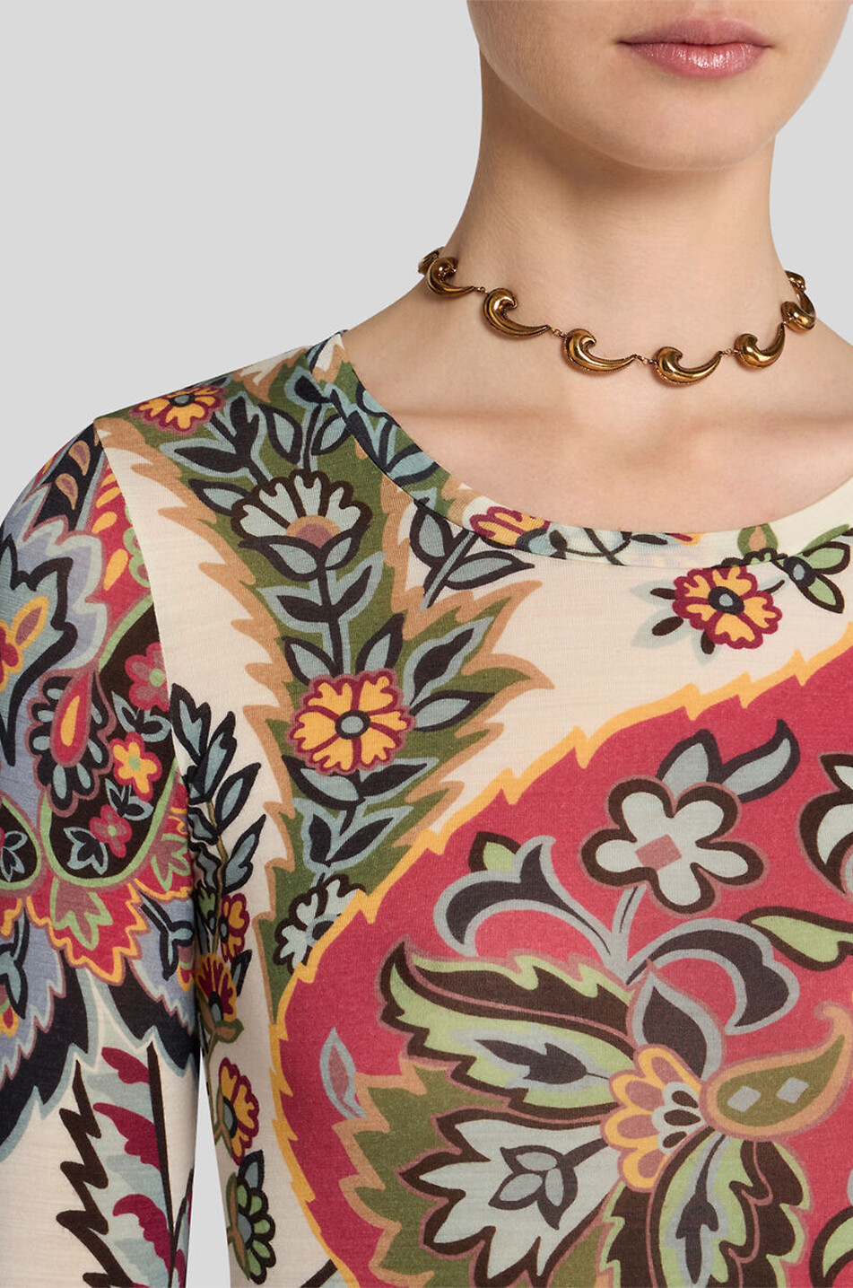 Top ajusté à manches longues en jersey de laine Floral Paisley