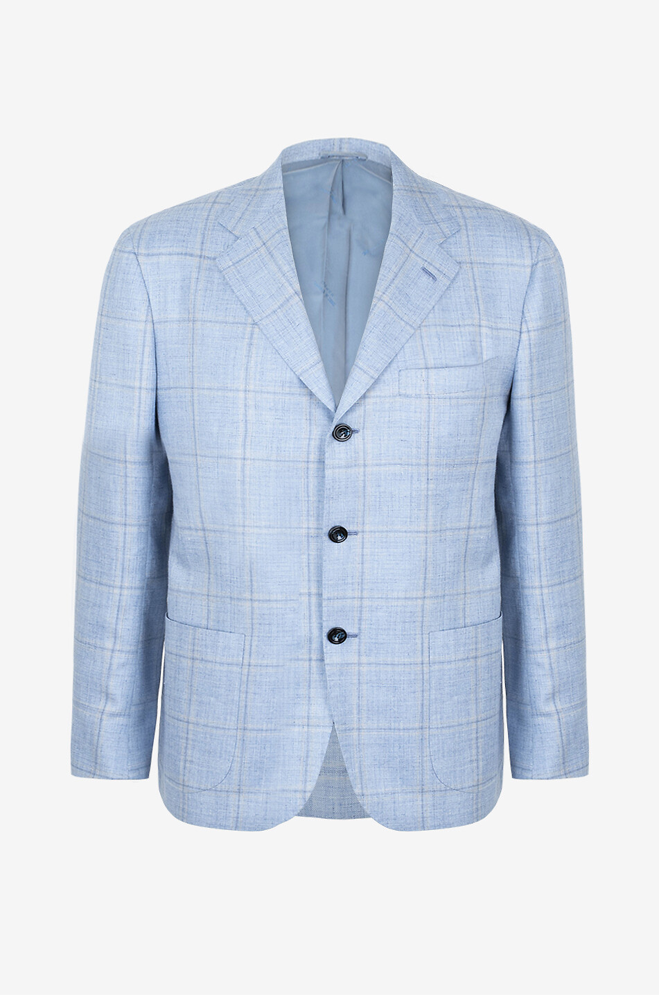KITON Einreihiger karierter Kaschmirmix-Blazer Herren HELLBLAU 1