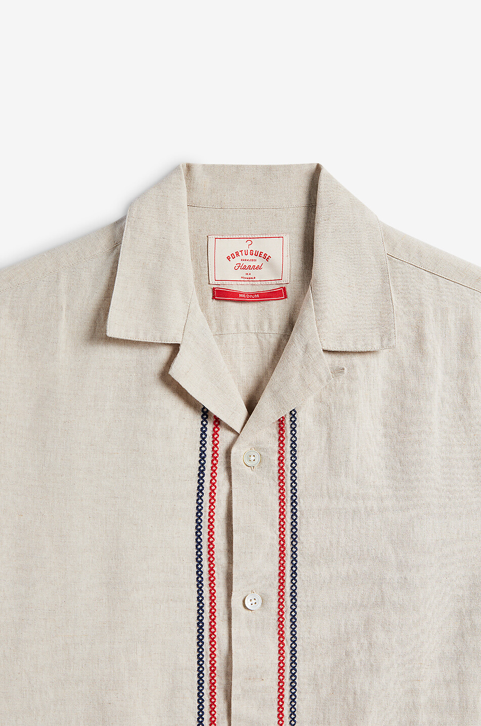 PORTUGUESE FLANNEL Cross Stitch short-sleeved linen blend shirt Men BEIGE 3