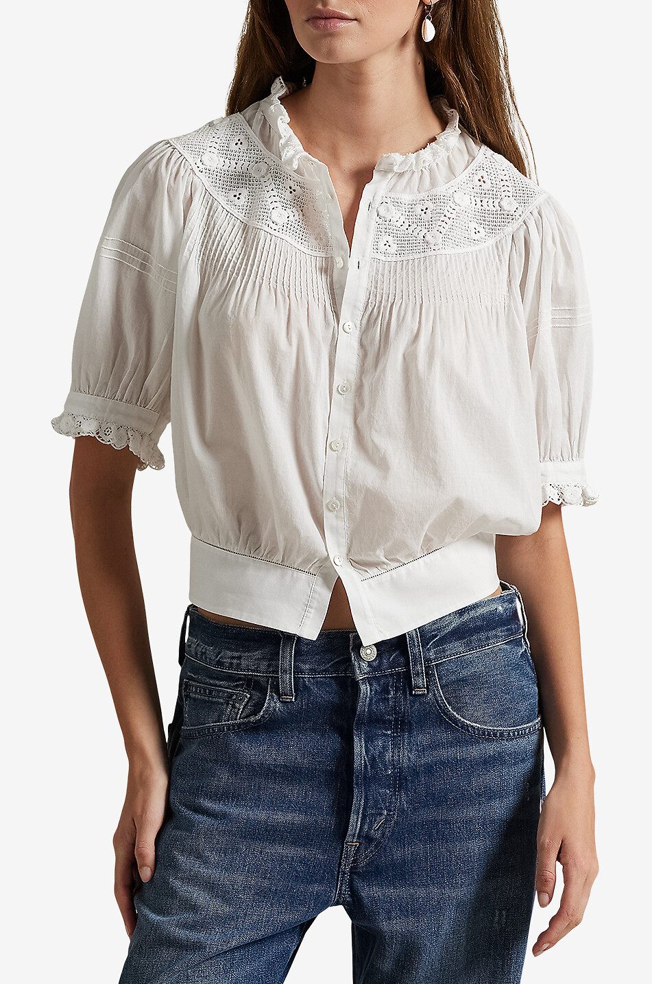 POLO RALPH LAUREN Top bouffant en voile et dentelle Femme BLANC 2