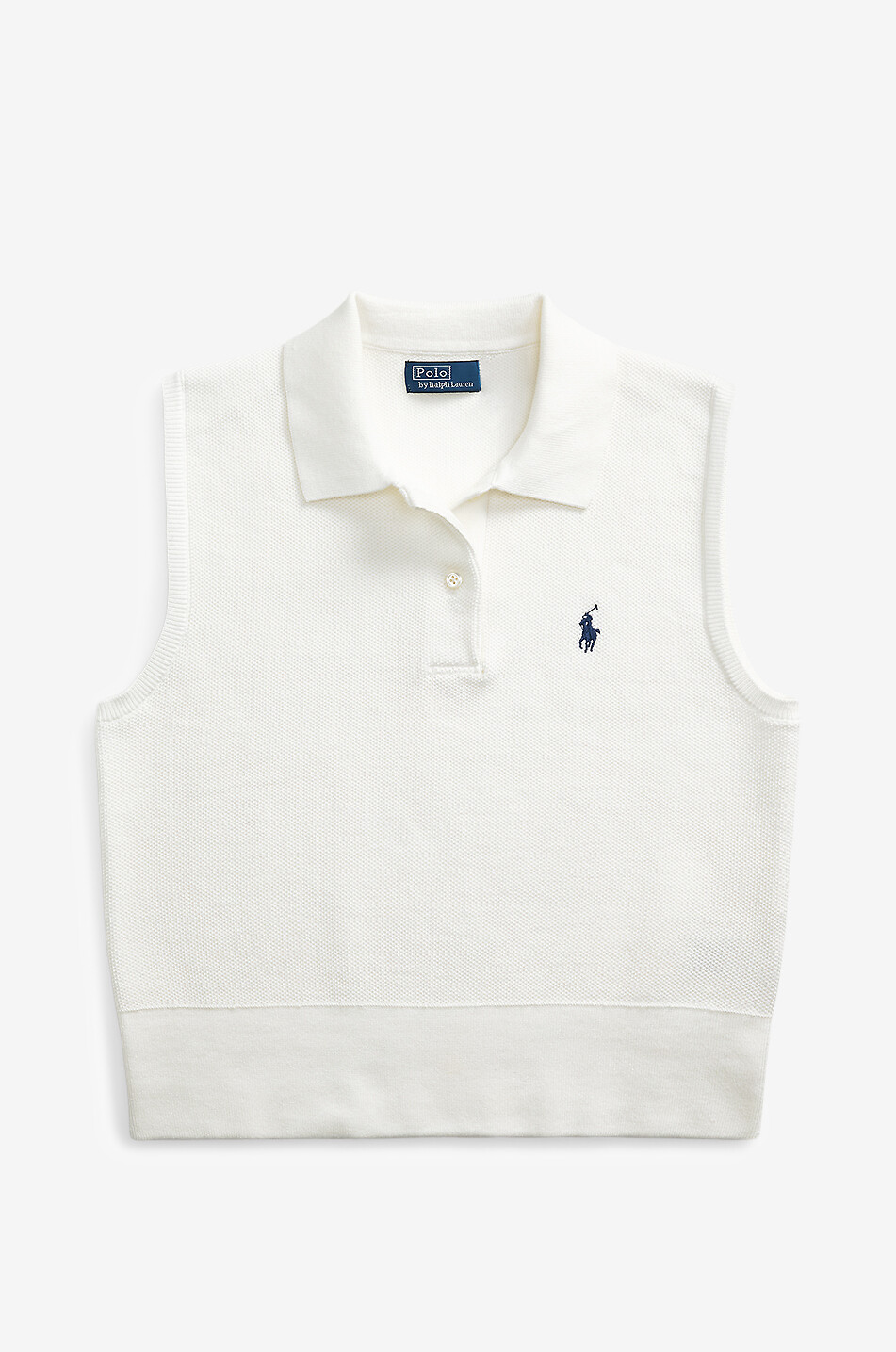 Pull polo raccourci sans manches en coton piqué Pony