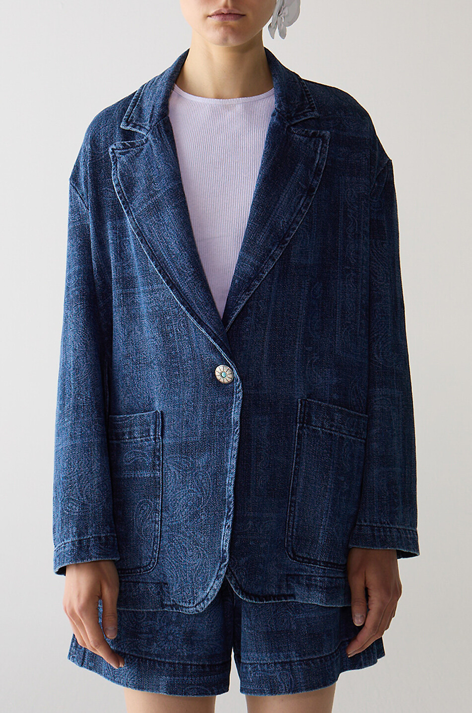 SHAFT Blazer en denim fluide imprimé Western Vic Femme BLEU 3