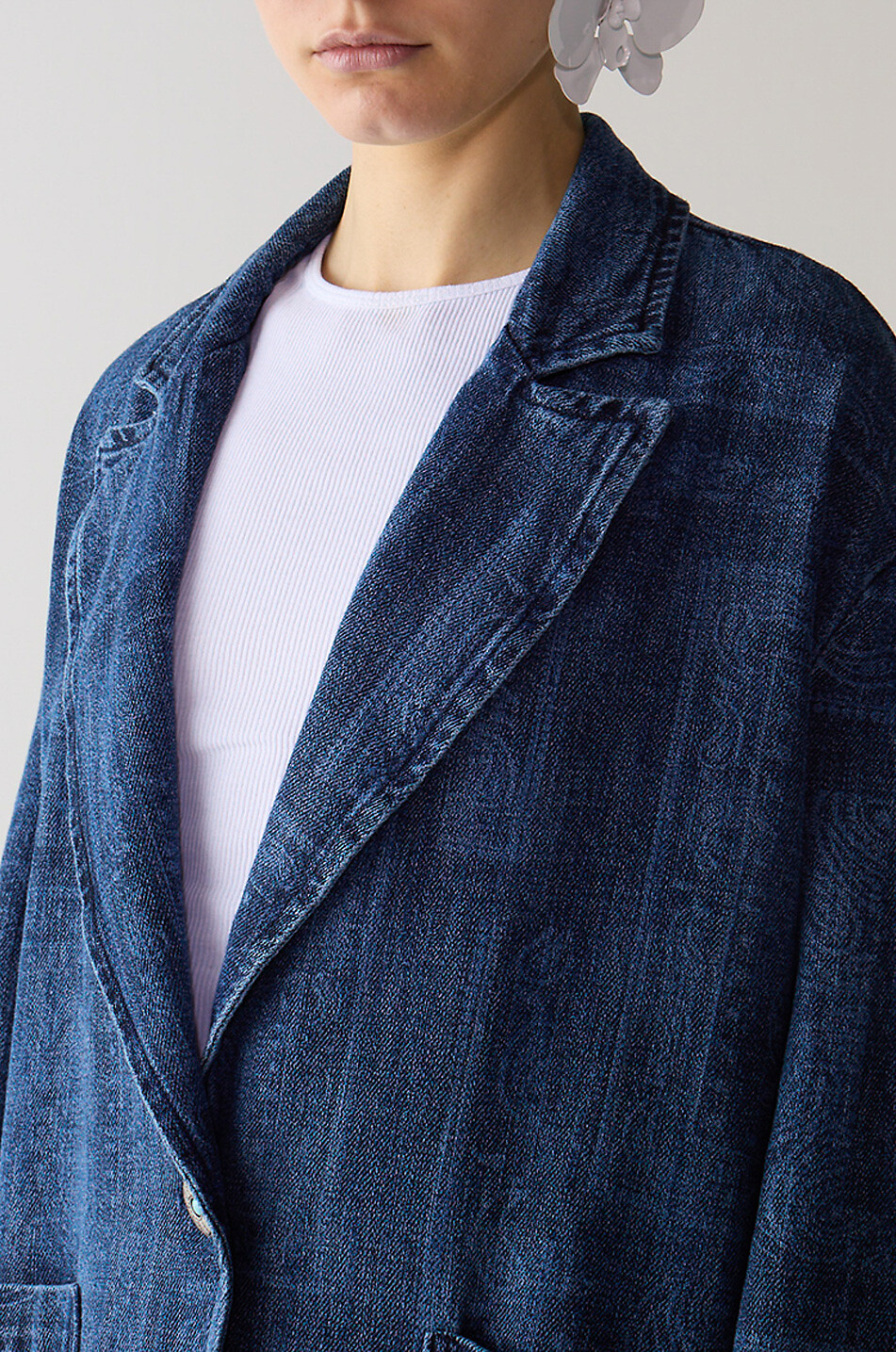 SHAFT Blazer en denim fluide imprimé Western Vic Femme BLEU 6
