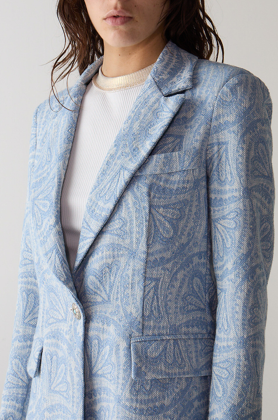 SHAFT Blazer en jacquard de coton 24 Palm Denim Femme BLEU CLAIR 6