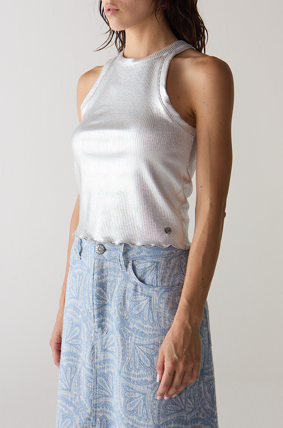 SHAFT Beschichtetes Ripp-Tanktop Costina Silver Rinse Damen SILBER 4
