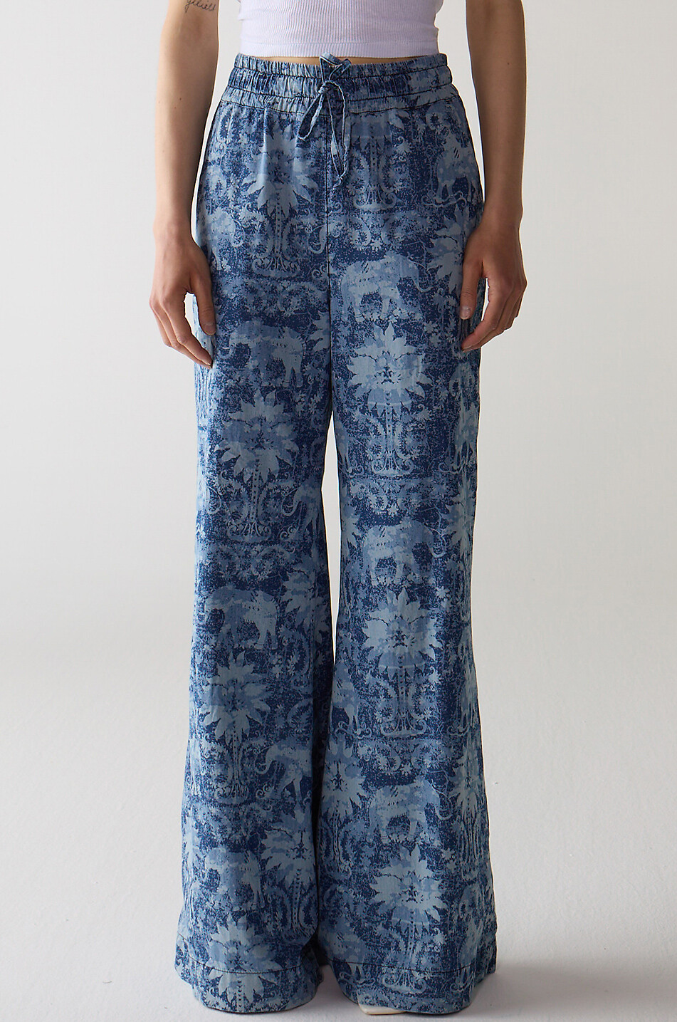 SHAFT Fully Indian wide-leg chambray trousers Women MEDIUM BLUE 3