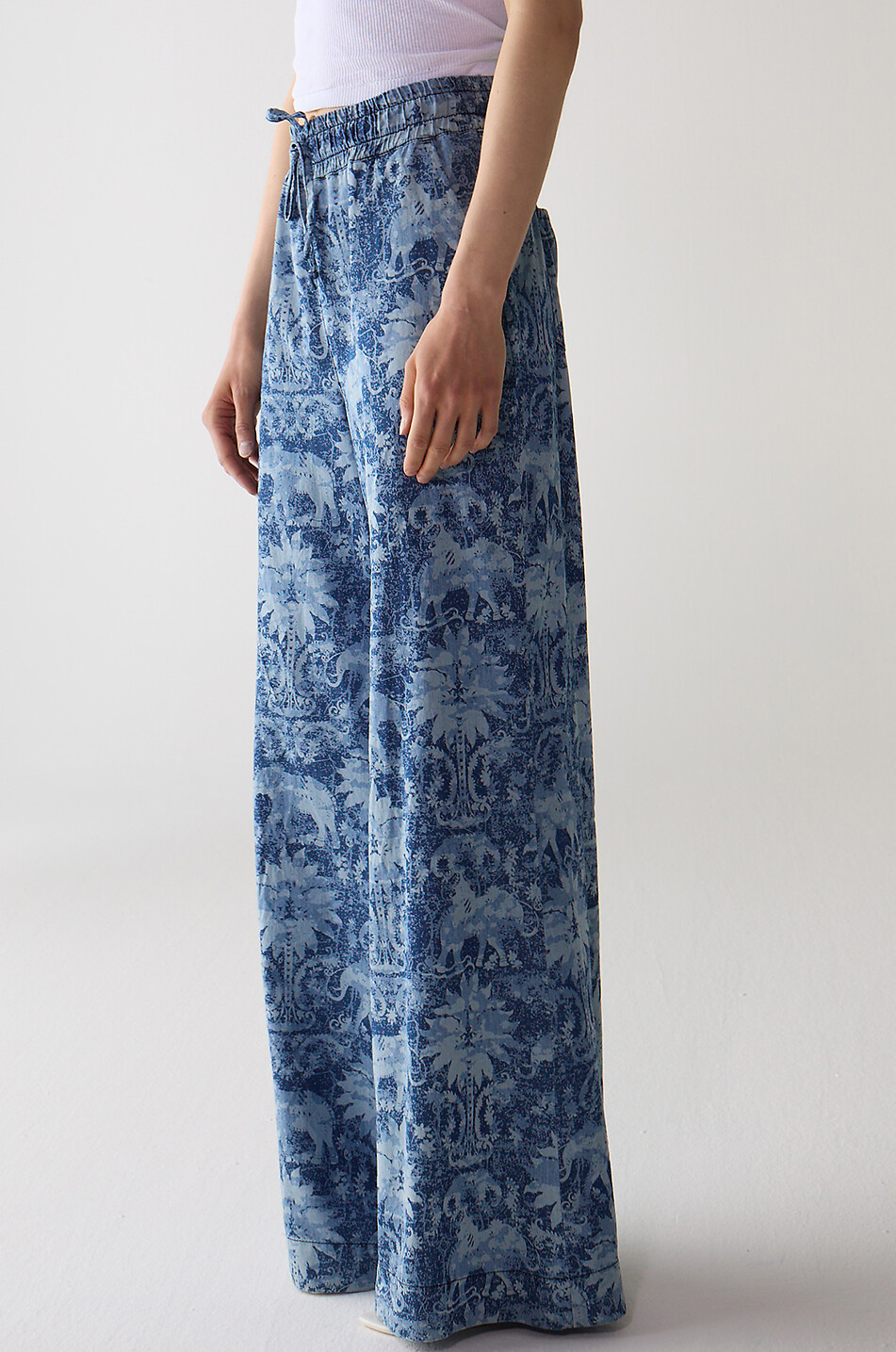 SHAFT Fully Indian wide-leg chambray trousers Women MEDIUM BLUE 4