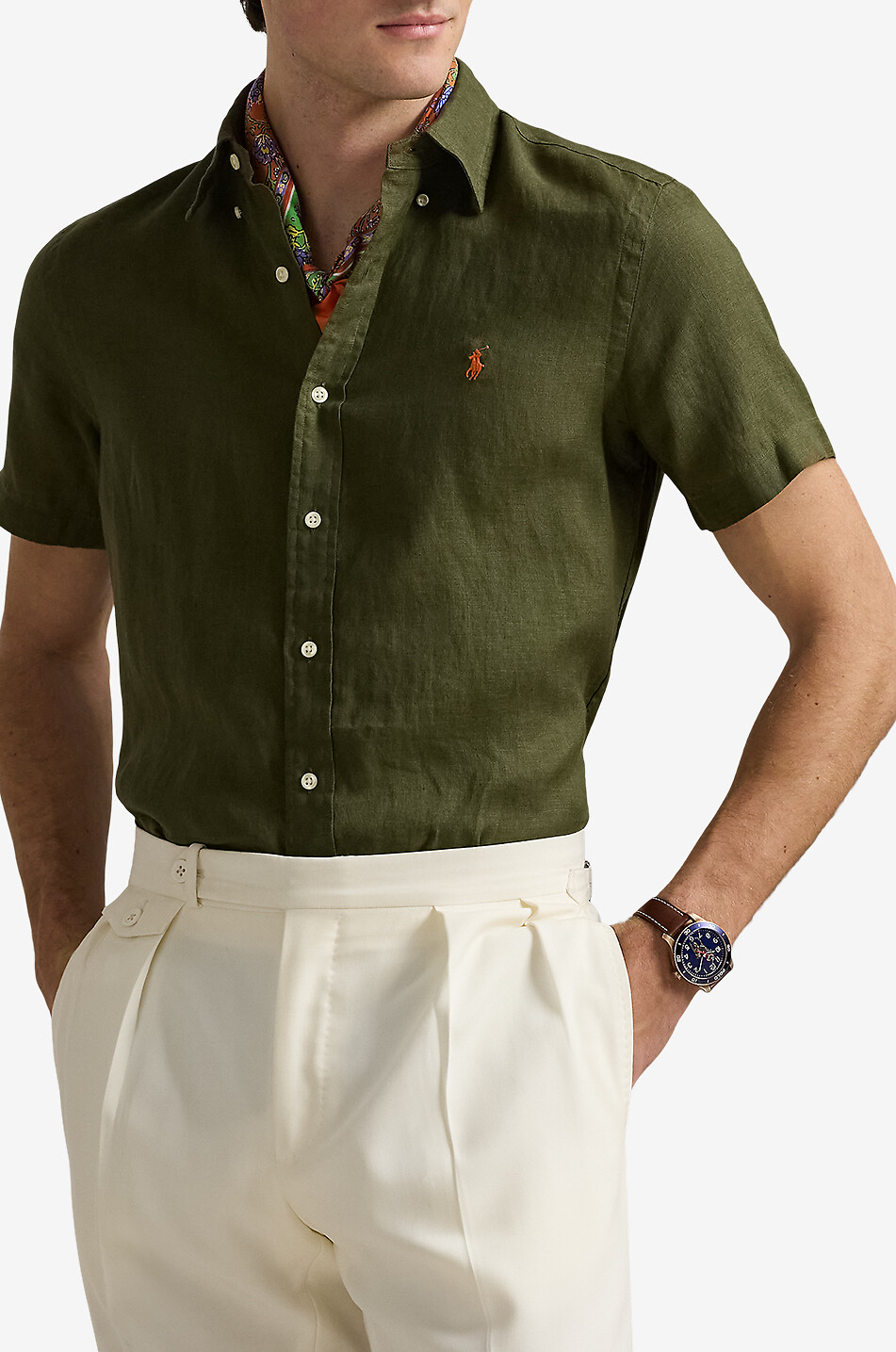 POLO RALPH LAUREN Kurzarm-Leinenhemd Custom Fit Herren KHAKI 2