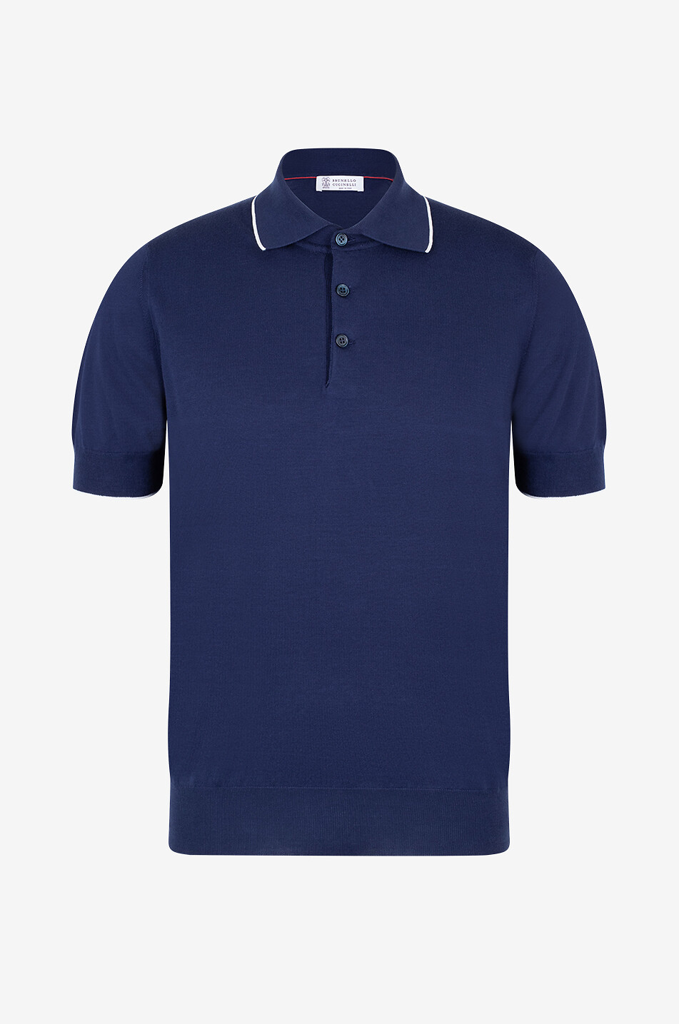 BRUNELLO CUCINELLI Leichtes Strick-Polohemd mit Kontrastborten Herren DUNKELBLAU 1